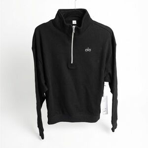 ALO Yoga Black Accolade Quarter Zip Pullover Small Unisex
